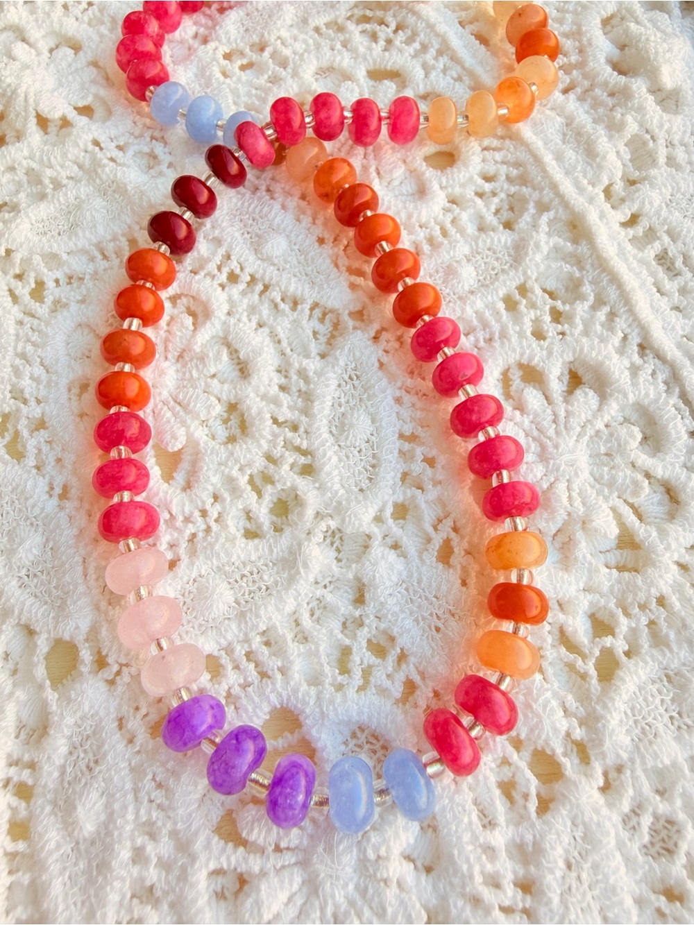 Multicolor Beaded Necklace with Pink, Orange & Purple Accents - Picture 6 of 8